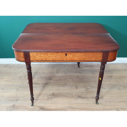 670 - A 19th Century mahogany fold-over Tea Table with reeded edge above a bird's eye maple frieze, fitted... 