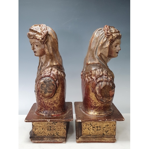 676 - A pair of 18th Century Spanish lime wood Reliquaries, carved in the form of female figures with natu... 