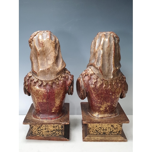 676 - A pair of 18th Century Spanish lime wood Reliquaries, carved in the form of female figures with natu... 