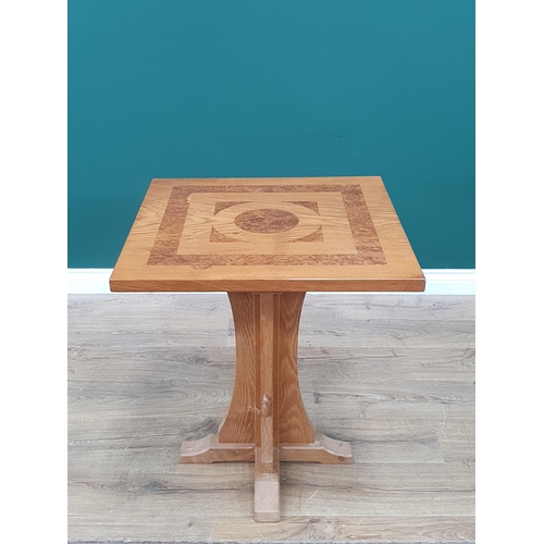 677 - A Mouseman Thompson oak square Occasional Table with burr oak banding and inlay, 2ft square