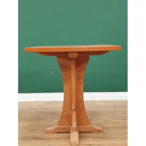 677 - A Mouseman Thompson oak square Occasional Table with burr oak banding and inlay, 2ft square