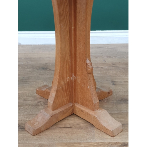 677 - A Mouseman Thompson oak square Occasional Table with burr oak banding and inlay, 2ft square