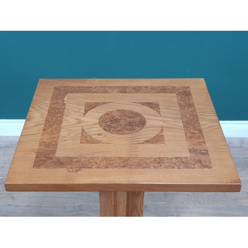 677 - A Mouseman Thompson oak square Occasional Table with burr oak banding and inlay, 2ft square