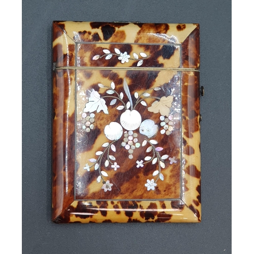 86 - A Victorian tortoiseshell Card Case with mother-of-pearl floral inlay, 4in