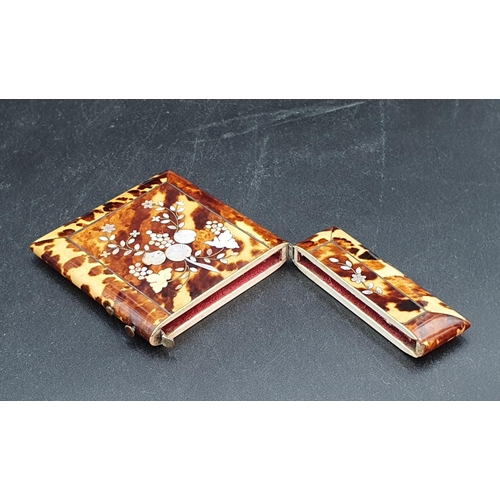 86 - A Victorian tortoiseshell Card Case with mother-of-pearl floral inlay, 4in