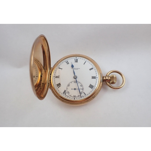 95 - A 9ct gold cased Hunter Pocket Watch by J W Benson London, the white enamel dial with roman numerals... 