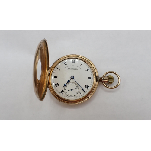 96 - A 9ct gold cased Half Hunter Pocket Watch by F A Chandler, Leamington Spa 'maker to the Admiralty', ... 