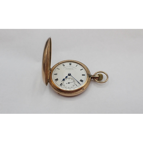 96 - A 9ct gold cased Half Hunter Pocket Watch by F A Chandler, Leamington Spa 'maker to the Admiralty', ... 