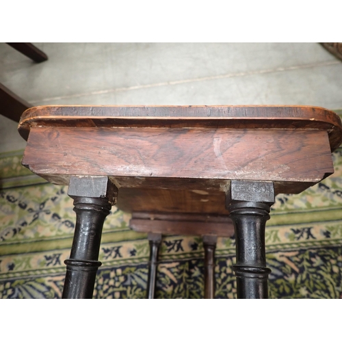 585 - A 19th Century Nest of three rosewood and satinwood strung Occasional Tables with rounded corners mo... 