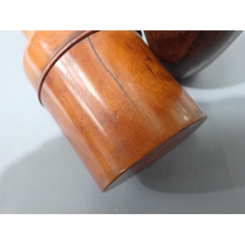 410 - A turned boxwood Bottle Case with threaded cover, 4¼in H, a small turned wood Pestle & Mortar, a tur... 