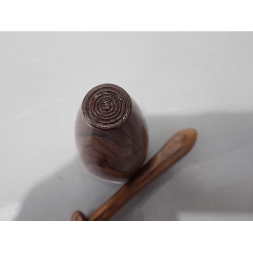 410 - A turned boxwood Bottle Case with threaded cover, 4¼in H, a small turned wood Pestle & Mortar, a tur... 