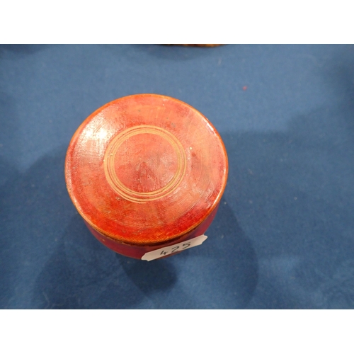 425 - A red coloured barrel-shaped Box and Cover, the base inscribed John Moon, 1799, 2¾in H, a cylindrica... 