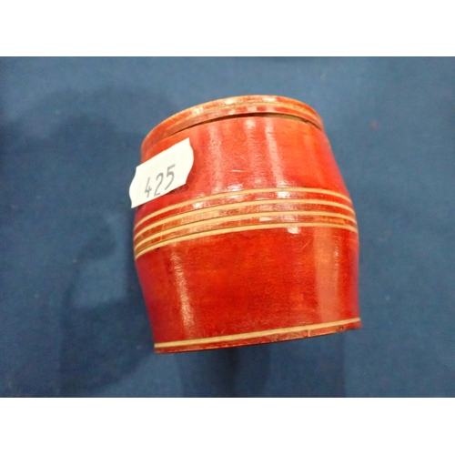 425 - A red coloured barrel-shaped Box and Cover, the base inscribed John Moon, 1799, 2¾in H, a cylindrica... 