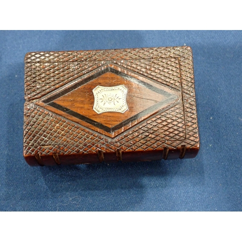 434 - A Collection of eleven rectangular wooden Snuff Boxes including a chip-carved rounded rectangular Bo... 