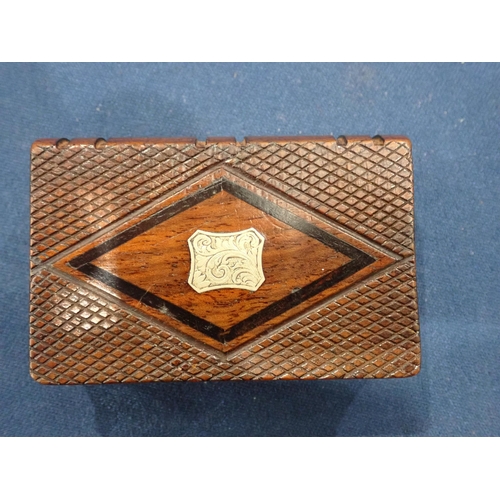 434 - A Collection of eleven rectangular wooden Snuff Boxes including a chip-carved rounded rectangular Bo... 