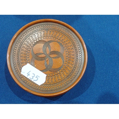 435 - A Collection of six circular wooden Snuff Boxes including a Tunbridge ware Box with geometric design... 