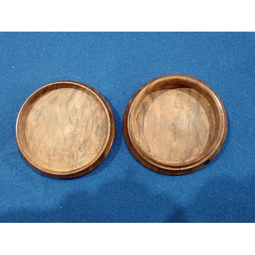 435 - A Collection of six circular wooden Snuff Boxes including a Tunbridge ware Box with geometric design... 