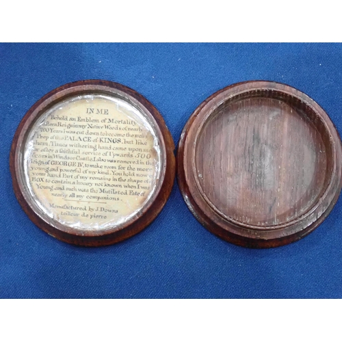 436 - A Collection of six circular Snuff Boxes including an oak engine turned Box, the interior inscribed ... 