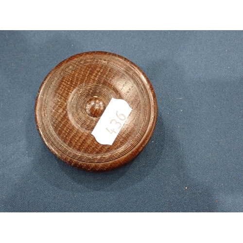 436 - A Collection of six circular Snuff Boxes including an oak engine turned Box, the interior inscribed ... 