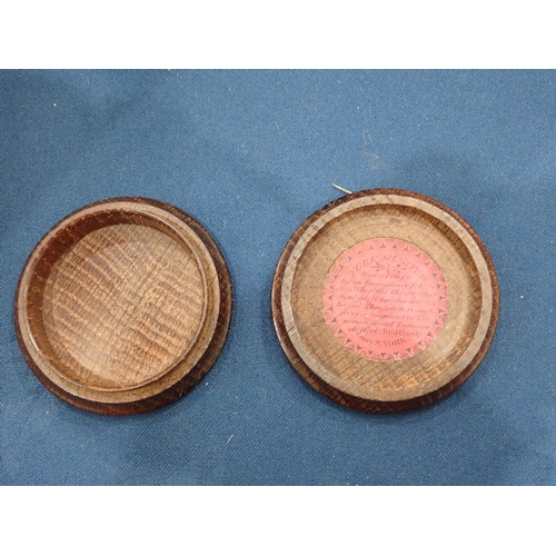 436 - A Collection of six circular Snuff Boxes including an oak engine turned Box, the interior inscribed ... 