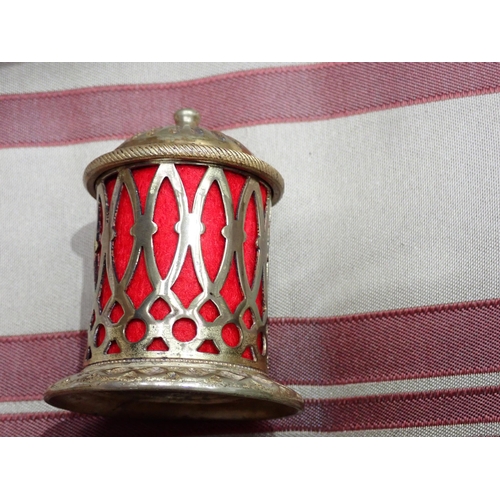 458 - A group of cylindrical cast brass/tinplate Vesta Boxes including a domed lattice 'Bandstand' Box, an... 