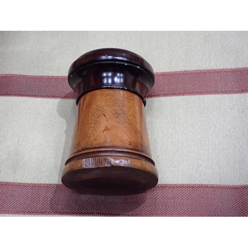 459 - An Irish bog oak castle turret Vesta Box, 3½in H, and seven cylindrical Vesta Boxes including lignum... 