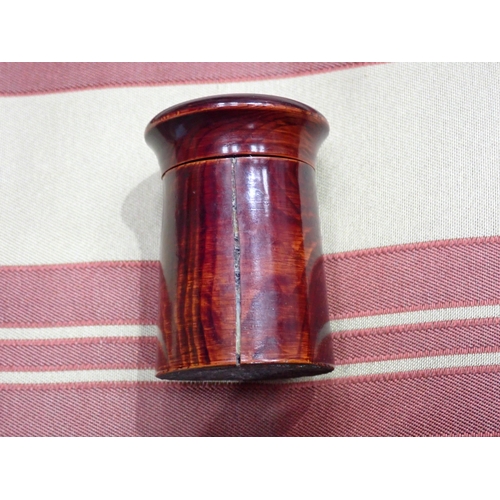 459 - An Irish bog oak castle turret Vesta Box, 3½in H, and seven cylindrical Vesta Boxes including lignum... 