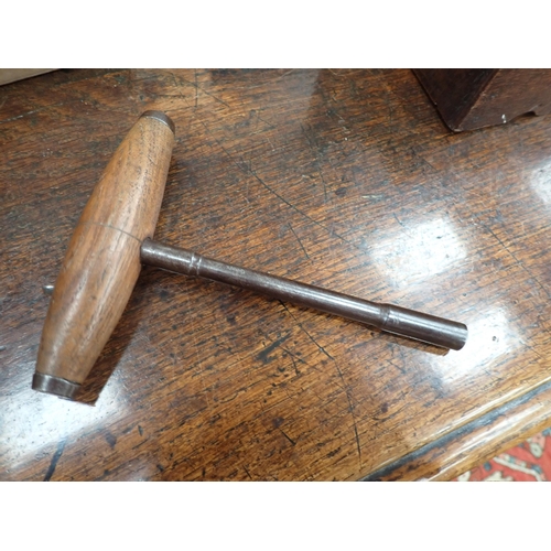 461 - Two Piano Tuner's Keys with turned wood handles, another in steel, nine wooden Clothes Pegs, a Brewe... 