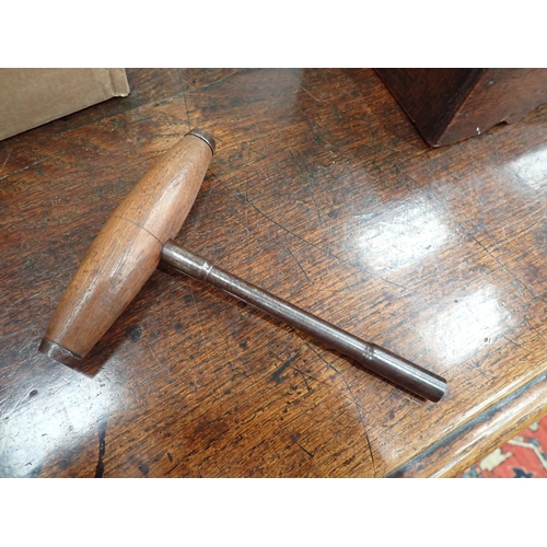 461 - Two Piano Tuner's Keys with turned wood handles, another in steel, nine wooden Clothes Pegs, a Brewe... 