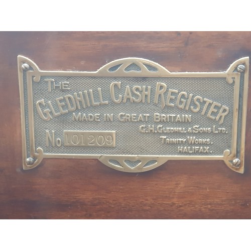 485 - A Victorian mahogany Gledhill Cash Register with marble surface above drawer 1ft 5in H x 11in W