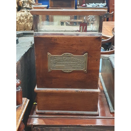 485 - A Victorian mahogany Gledhill Cash Register with marble surface above drawer 1ft 5in H x 11in W