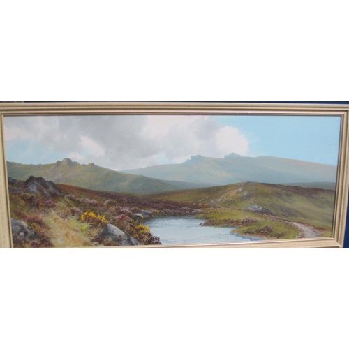 413 - REGINALD D. SHERRIN. A Dartmoor Landscape, signed, gouache, 15½ x 39½in; an unframed oil painting by... 