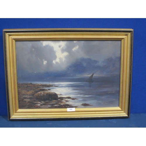 415 - HENRY HADFIELD CUBLEY. A shore view by moonlight, signed, oil on canvas, 16½ x 24in