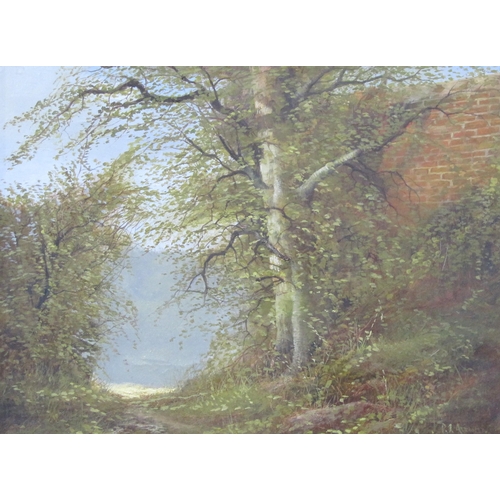 419 - P. ATTFIELD. A House by a Path; and 'On a Country Path', signed, oil on canvas, 12 x 16in; a pair (2... 