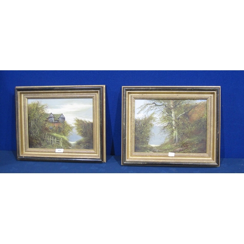 419 - P. ATTFIELD. A House by a Path; and 'On a Country Path', signed, oil on canvas, 12 x 16in; a pair (2... 