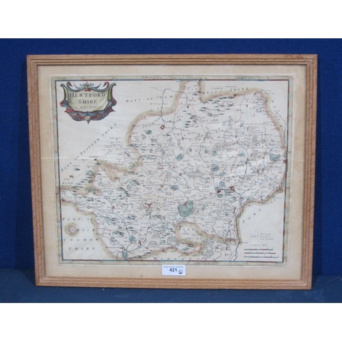 421 - ROBERT MORDEN. Hertfordshire, engraved Map, coloured, 14 x 18in; a further Map titled 'Hertfordiae C... 