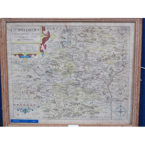 421 - ROBERT MORDEN. Hertfordshire, engraved Map, coloured, 14 x 18in; a further Map titled 'Hertfordiae C... 