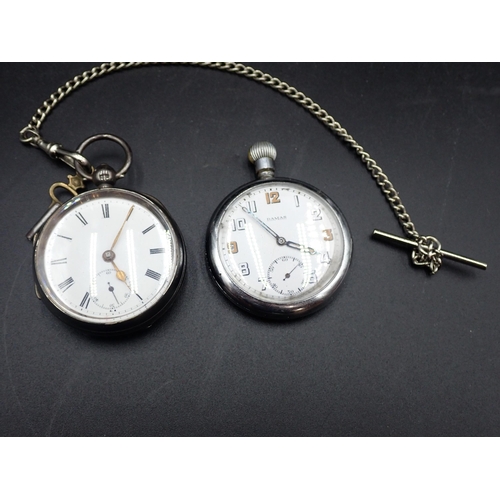 100 - A Victorian silver cased Pocket Watch, Chester 1900, white metal chain and Damas Pocket Watch milita... 