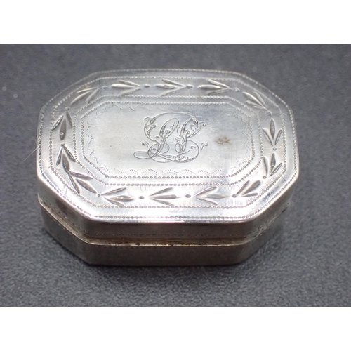 103 - A George III silver Vinaigrette of octagonal form with leafage engraving and initials, dot pierced g... 