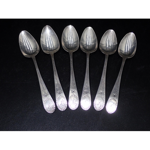 104 - Six George III silver Teaspoons with bright-cut decoration and engraved initial, London 1797, makers... 