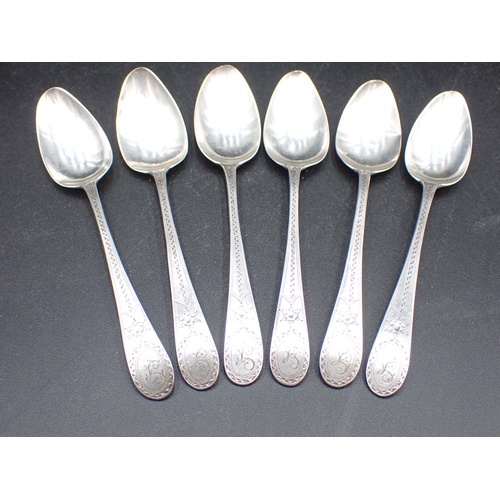 104 - Six George III silver Teaspoons with bright-cut decoration and engraved initial, London 1797, makers... 