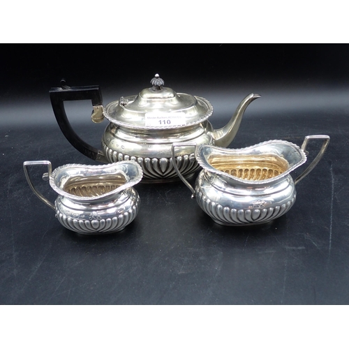 110 - A Victorian silver three piece Tea Service all semi-fluted boat shape, gadroon rims, engraved initia... 