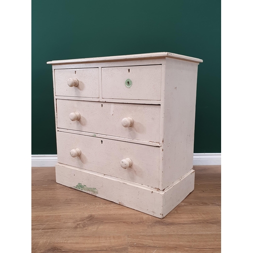 12 - A white painted pine Chest of two short and two long Drawers on plinth base, 2ft 7