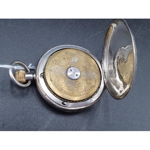 149 - A Continental silver cased Hunter Pocket Watch with Hebdomas Patent Swiss movement, blue enamel nume... 