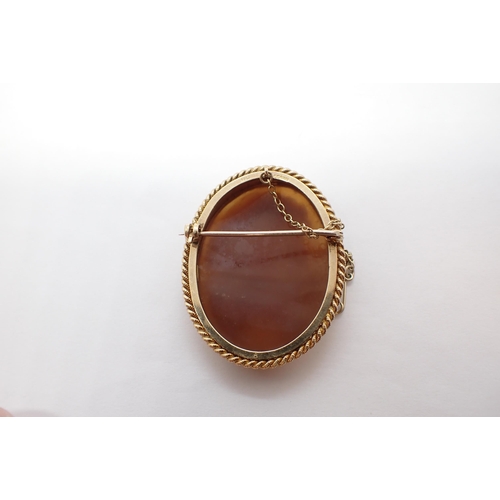 187 - A carved shell Cameo Brooch of bust in profile in 9ct gold ropetwist frame