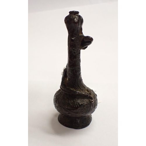 201 - A Chinese bronze 'Chilong' bottle Vase of bulbous form with garlic neck and chilong dragon entwined ... 