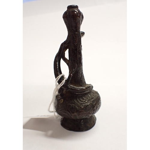 201 - A Chinese bronze 'Chilong' bottle Vase of bulbous form with garlic neck and chilong dragon entwined ... 