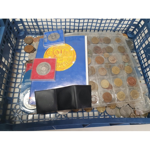 203 - Two Boxes of British and World Coins to include Crowns and Medallions, etc