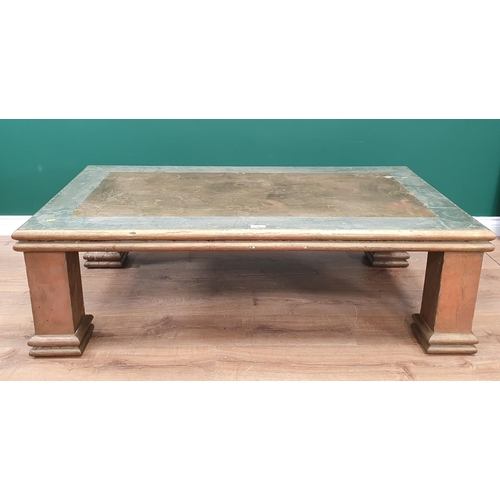 24 - A large gilt and silver effect Coffee Table with embossed pattern to the top.