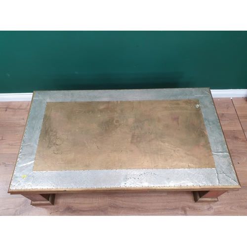 24 - A large gilt and silver effect Coffee Table with embossed pattern to the top.